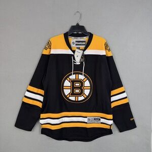 Boston Bruins Hockey Jersey Mens Medium Black Yellow NHL Hockey Reebok Lace Up